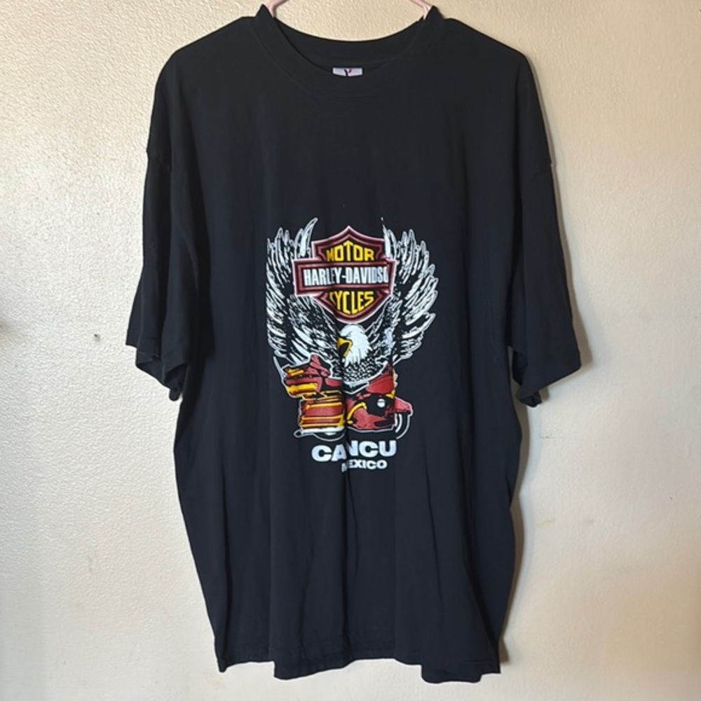 Harley-Davidson Men's Black Graphic Motorcycle T-Shirt Cancun Mexico Biker Shirt